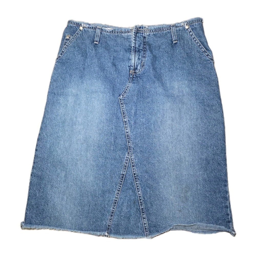 Paris Blues Originals Denim Midi Skirt Women's Size 9 Frayed Hem Blue Jean Skirt
